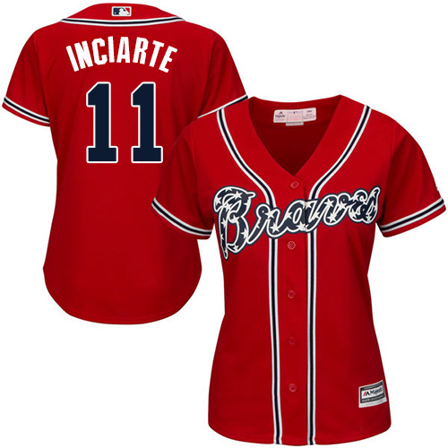Braves #11 Ender Inciarte Red Alternate Women's Stitched MLB Jersey